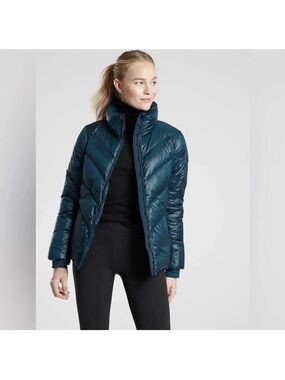 Athleta Teal Chevron Quilted Puffer Jacket